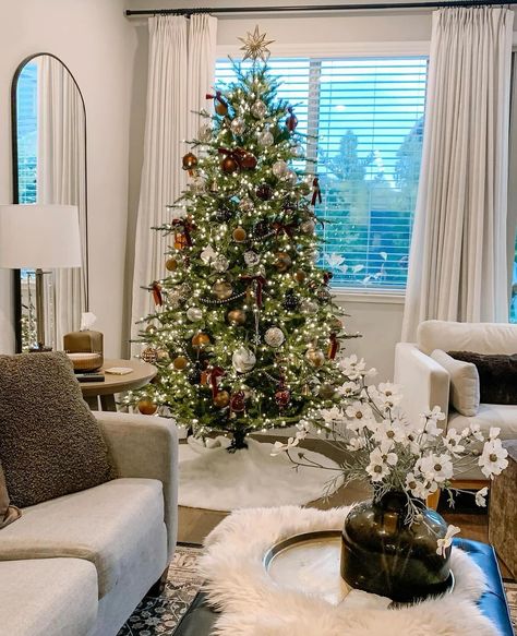 In honor of there being 100 days until Christmas, sharing a couple pics from previous holiday seasons 🌲✨ #holidayseason #holidaydecor #holidays #christmastree #christmas #studiomcgee #mcgeeandco #targetstyle #neutrals #neutralhome #brownornaments #flockedtree #viralchristmastree Christmas Decor Brown, 100 Days Until Christmas, Flocked Pencil Christmas Tree, Brown Ornaments, Mc Gee And Co, Velvet Ornaments, Neutral Holiday Decor, Pencil Tree, Small Condo