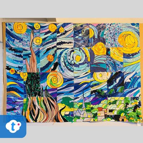 Vincent Van Gogh School Collaborative Art Project Starry Night Collaborative Art, Van Gogh For Kids Projects, Van Gogh Bulletin Board, Middle School Collaborative Art Project, School Collaborative Art Project, School Collaborative Art, Collaborative Art Projects Elementary, Van Gogh Art Lesson, Collaborative Mural