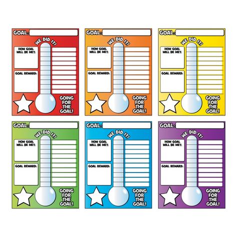 Give children a common goal to work towards together! These vertical posters are a fun, visual way to track a variety of group and individual goals and feature spaces to customize a goal reward, action plan and much more. Perfect for home or the classroom decorations, these posters for kids are an ideal way to keep children engaged and inspired to achieve anything they put their mind to. Find even more classroom decorations and learning resources on our website! Cardstock. (6 pcs. per unit) 17" Goal Thermometer, Stem Learning Activities, Read A Thon, Goal Charts, Goal Board, Bulletin Board Sets, Teaching Supplies, Goal Tracker, Student Motivation