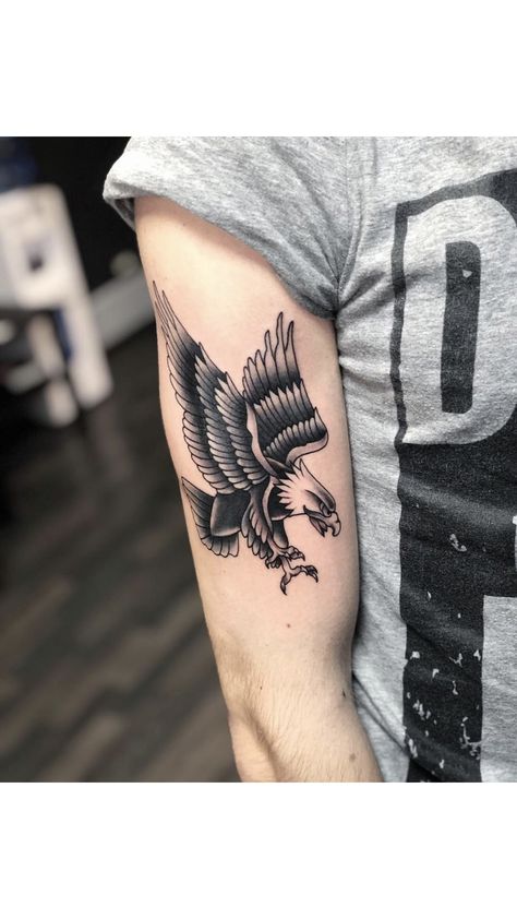 Black And Grey Eagle Tattoo, Mp Tattoo, Eagle Tattoo Arm, Traditional Eagle Tattoo, Abstract Tattoo Ideas, Optical Illusion Tattoos, Illusion Tattoos, Tattoo Parlor, Traditional Tattoo Sleeve