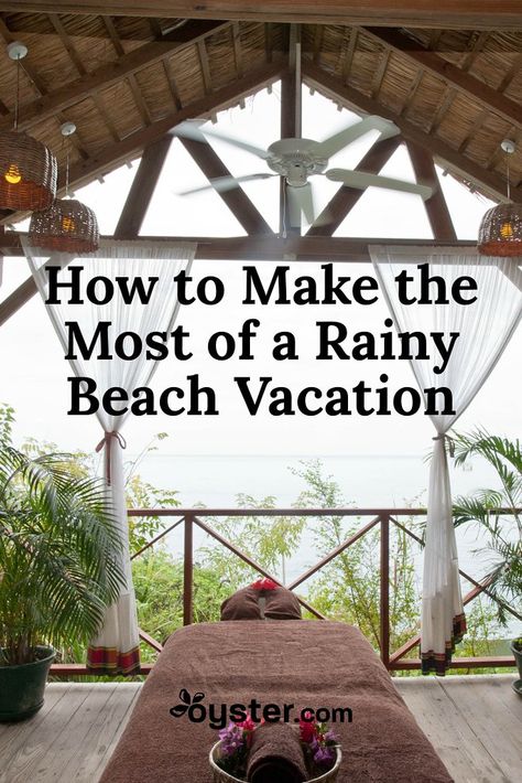 Rainy Day Beach Activities, Rainy Beach Outfit, Hotel Room Curtains, Rainy Beach Day Outfit, Rain At The Beach, Rainy Beach Day, Rainy Beach, Beach Trip Packing, Things To Do Inside