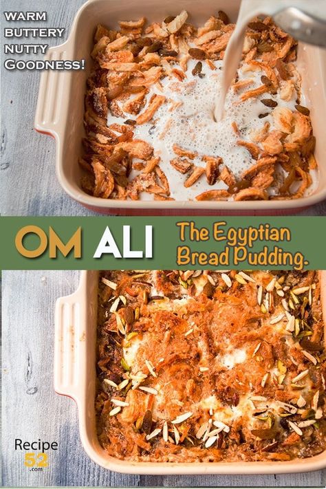 Om Ali Desserts, Um Ali Recipe, Om Ali Recipe, Egyptian Dessert Recipes, Egyptian Foods, Umm Ali, Om Ali, Egyptian Bread, Bread Pudding Dessert