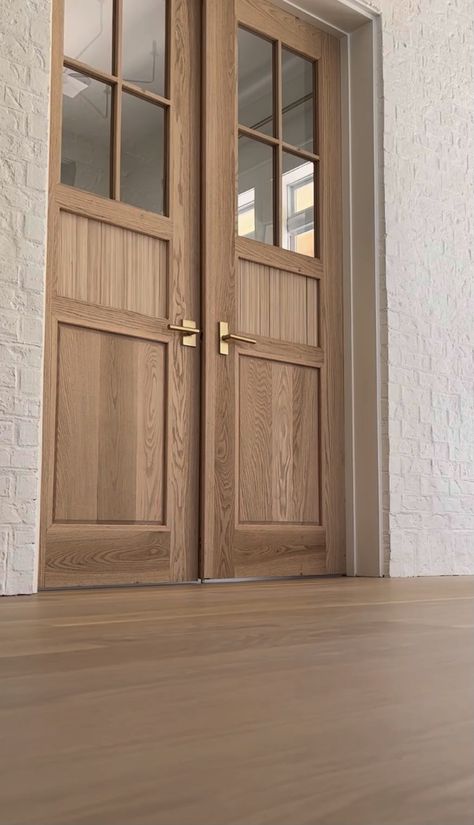 Wood Interior Doors Farmhouse, White Oak Office Door, Oak French Doors Interior, White Oak Pocket Doors, Country French Doors, White Oak French Doors Interior, Oak Entry Door, Organic Modern Door, Wood French Doors Office