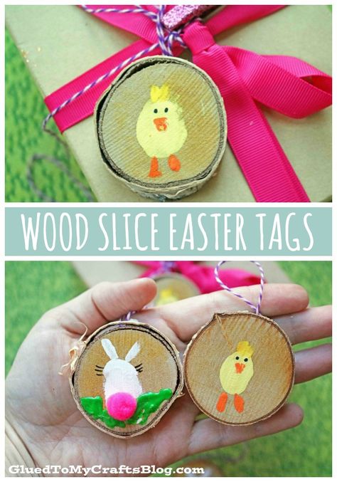 #gluedtomycrafts Thumbprint Wood Slice Spring Inspired Gift Tags – Kid Craft Wood Ornaments Diy Tree Slices Kids, Wood Slices Crafts, Wooden Ornaments Diy, Thumbprint Crafts, Diy Wood Crafts, Yarn Crafts For Kids, Easter Egg Gifts, Easter Wood Crafts, Easter Preschool