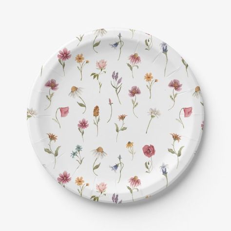 Watercolor Floral Wildflower Spring Baby Shower Paper Plates - Baby Shower Wildflower Party, Baby Shower Plates, Garden Baby Showers, Wildflower Baby Shower, Spring Baby Shower, Bloom Baby, Baby Shower Flowers, Boho Baby Shower, Spring Baby