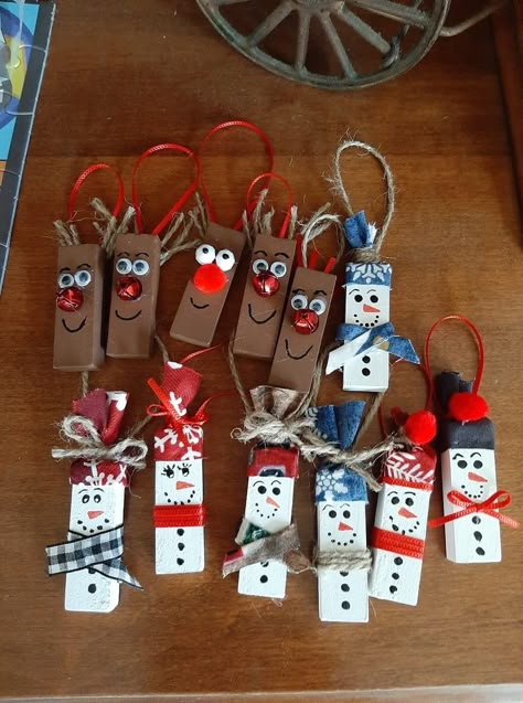 Cute Diy Christmas Ornaments Simple, Diy Mini Tree Ornaments, Christmas Ornaments Made With Jenga Blocks, Mini Jenga Block Ornaments, Recycled Christmas Ornaments Diy Plastic Bottles, Trending Wood Crafts To Sell, Block Ornaments, Jenga Block Nativity Ornaments, Tumbling Tower Block Ornaments