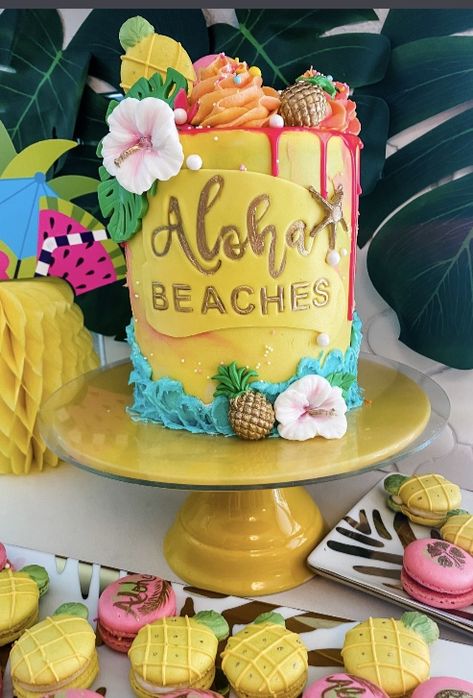 Hawain Cakes Birthday, Hawain Cakes Ideas, Hawaian Cakes Ideas, Summer Theme Birthday Cake, Summer Theme Birthday, Hawaiian Birthday Cakes, Aloha Cake, Tropical Birthday Cake, The Best Birthday Cake