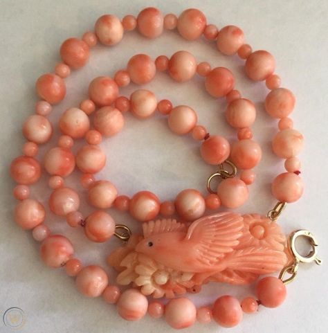 Carved Necklace, Angel Skin, Pink Angel, Vintage Angel, Flower Carving, The Coral, Coral Beads, Flower Pendant, Threading