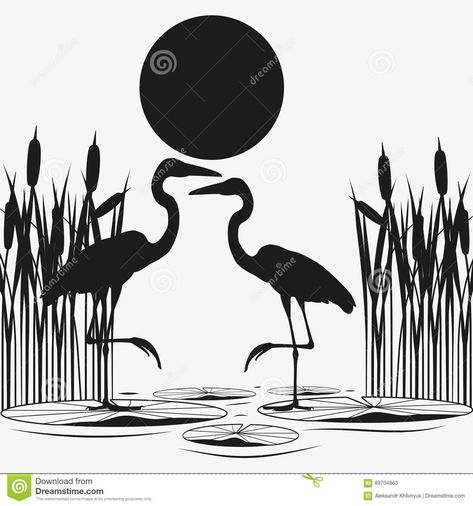 Heron Silhouette, Couple Black, Cute Animal Illustration, Silhouette Stencil, Herons, Bird Silhouette, Glass Designs, Black Silhouette, Drawings Simple