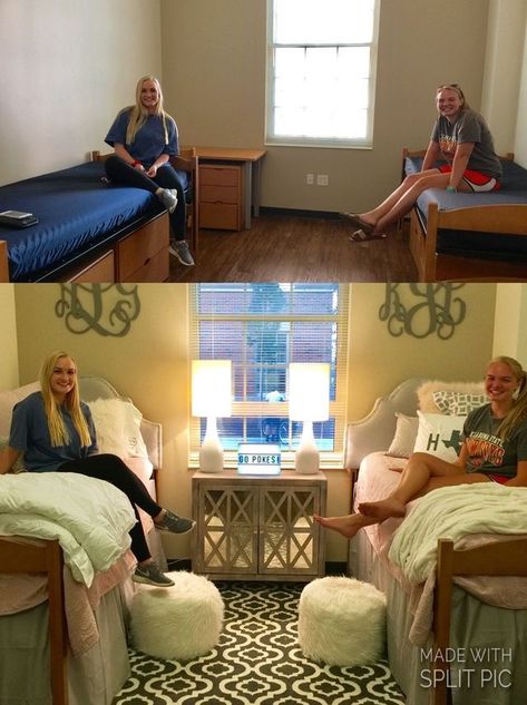 Oklahoma State University Dorm, Oklahoma State Dorm Room, Collage Dorm Room, Diy Dorm Decor, University Dorm, Dorm Design, Dream Dorm, Dorm Sweet Dorm, Dorm Inspiration