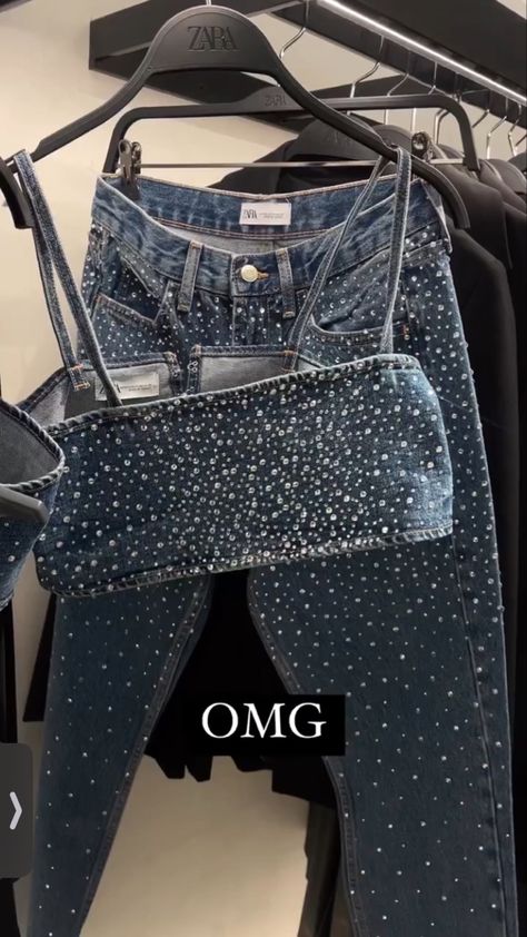 Denim With Diamonds Outfit, Sparkling Jeans Outfit, Denim Sparkle Outfit, Sparkly Jeans Outfit, Denim And Diamonds Party Outfit Classy, Diamonds And Denim Party Outfits, Denim Diamonds Theme Outfit, Jeans With Diamonds, Denim And Diamonds Outfit