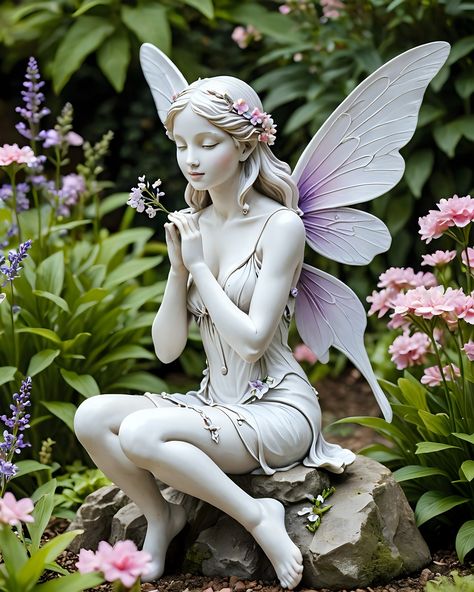 Garden 🧚 Inktober Ideas, Fairy Sitting, Fairy Statues, Fairy Art Dolls, August 10, Fairy Art, Fashion Doll, Figurative Art, A Garden