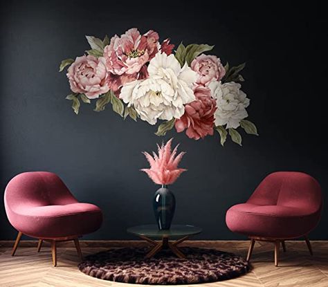 Amazon.com: Murwall Red Pink White Peony Wall Decals, Peonies Vintage Bouquet Wall Stickers with green leaves : Tools & Home Improvement Large Flower Wall Decals, Floral Hand Painted Wall, Soft Flowers, Floral Wall Decals, Peony Wallpaper, Vintage Bouquet, Animal Wall Decals, Zen Space, Piano Room