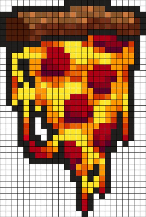 Who doesn't love pizza? Now you can make your own with this free perler bead food pattern. This is a great project for beginners and kids. It's easy to follow and the results are delicious! Pizza Perler Beads, Perler Bead Food Patterns, Food Perler Bead Patterns, Perler Bead Food, Food Perler Beads, Pixel Art Food, Wine Cover, Bead Templates, Kandi Cuffs