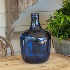 Shabby Chic & Farmhouse Home Decor | Antique Farmhouse Ticking Stripe Bedding, Glass Bottle Vase, Blue Glass Bottle, Bathroom Decor Signs, Colbalt Blue, Blue Glass Bottles, Glass Milk Bottles, Tulips In Vase, Glass Cloche