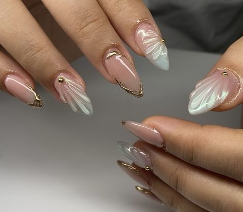 French Almond Nails With Chrome, French Tip And Chrome Nails, Almond Nails With Chrome, French Almond Nails, Nails With Chrome, French Almond, Gel Nail Art Designs, Fancy Nails Designs, Get Nails