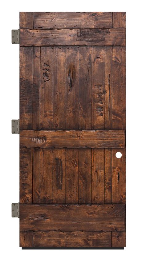 Solid Wood Front Door Rustic, Rustic Wood Interior Doors, Wooden Outside Door, Cabin Doors Exterior, Wood Slat Front Door, Stone Around Front Door, Diy Exterior Door, Wood Doors Exterior, Rustic Farmhouse Front Door