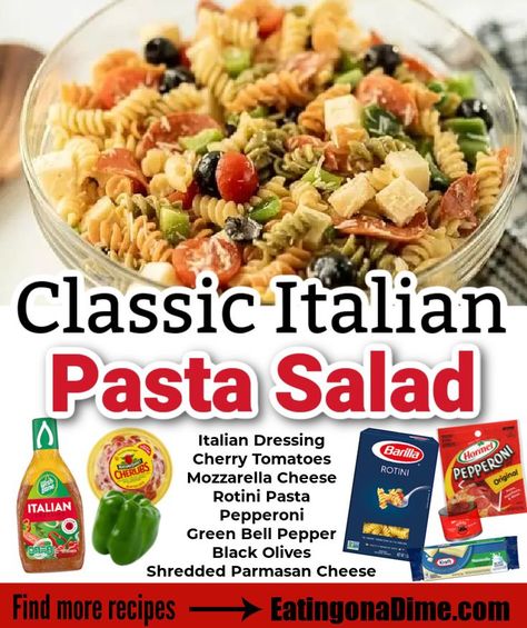 Pasta Salad Traditional, Pasta Salad Recipes Southern, Easy Classic Pasta Salad, Classic Italian Pasta Salad Recipes, Pasta Salad Zesty Italian Dressing, Pasta Salad For One Person, Budget Pasta Salad, Italian Dressing Noodles, Italian Pasta Salad No Meat