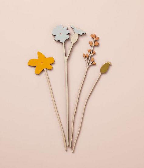 Wild-flower Wooden Flower set by Anna Wiscombe. Decorative wooden flowers, made and hand-painted in London - £48 Mdf Decor, Mother's Day Flowers, Mustard Flowers, Second Birthday Ideas, Flower Graphic Design, Winter Bouquet, Mothers Day Flowers, Wooden Flowers, Bird Brooch