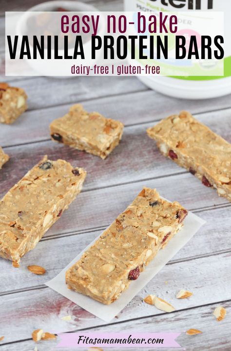 Vanilla Protein Bars Homemade, Almond Flour Protein Bar, Protein Powder Bars Recipes, Orgain Recipes, Protein Bars With Protein Powder, Gluten Free Protein Bars Recipe, Vegan Protein Bars Recipe, Aip Snacks, Protein Bar Recipe