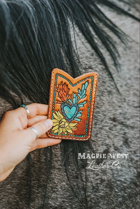 Magpie West Leather Co, Tooled Leather Jewelry, Handmade Leather Work, Leather Working Projects, Custom Leather Work, Leather Goodies, Tooled Leather Wallet, Leather Working Patterns, Leather Tooling Patterns