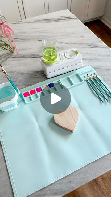 Karina Alyza on Instagram: "Amazon painting station😊

Definitely a must for your creative kiddo. You could also use this mat when they play with playdough. Kai kept saying how this paint brush cleaner was a great invention. I agree.😂😊

Comment “ART” and I will send you a DM to get your very own." Amazon Painting, Beautiful Doodles, Paint Brush Cleaner, Mess Free Painting, Painting Station, Peacock Painting, Water Brush, Great Inventions, January 29