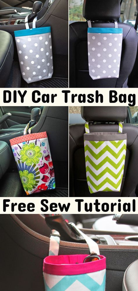 DIY Car Trash Bag Tutorial Shopping Bag Patterns To Sew, Sewing Projects For Traveling, Diy Car Trash Can Ideas, Car Sewing Projects, Car Garbage Can Diy, Car Trash Can Sewing Pattern Free, Car Trash Bag Pattern Free, Car Trash Can Sewing Pattern, Car Trash Bag Sewing Pattern