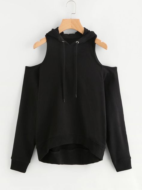 Shop Dip Hem Open Shoulder Hoodie online. SheIn offers Dip Hem Open Shoulder Hoodie & more to fit your fashionable needs. Haine Diy, Kleidung Diy, Shoulder Tops, Crop Top Outfits, Girls Fashion Clothes, Stylish Fashion, Teen Fashion Outfits, Mode Style, Kawaii Fashion