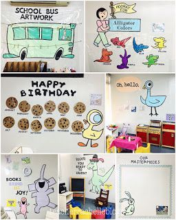 MY MO WILLEMS THEMED CLASSROOM Piggie And Elephant, Eric Carle Classroom, Eric Carle Art, Music Paintings, The Very Busy Spider, Big Decorations, Mo Willems, Birthday Wall, Class Theme