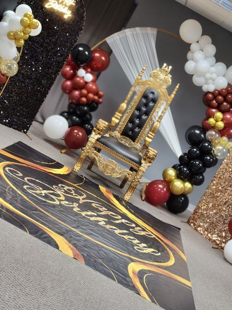 Burgundy Black And Gold Backdrop, Black White Gold Birthday Theme, Gold Theme Birthday, Black Dessert, 50th Birthday Party Ideas For Men, 52 Birthday, Black And Gold Theme, Birthday Decorations For Men, Gold Graduation Party