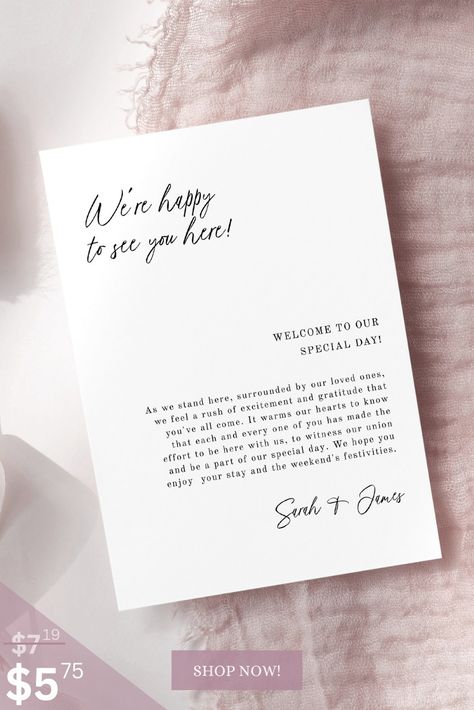 Wedding Welcome Note Template Wedding Order Of Events, Welcome Note, Wedding Timeline Template, Event Card, Notes Inspiration, Wedding Order, Wedding Welcome Bags, Welcome Bags, Notes Template