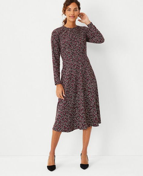 Patty Dress, Warm Winter Dresses, Midi Flare Dress, Classic Midi Dress, Pink Silk Dress, Black Cat Print, Rich Burgundy, Casual Day Dresses, Womens Fall Dress