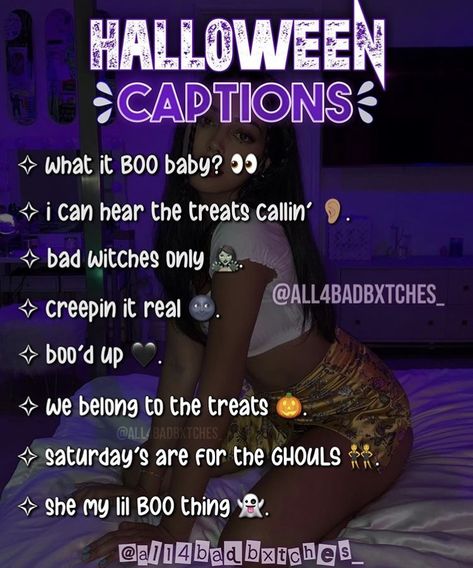 Baddie Halloween Captions For Instagram, Halloween Spam Names For Instagram, Baddie Halloween Captions, Halloween Captions For Instagram, Badass Captions, Idee Username, Baddie Captions, Story Names, Lit Captions