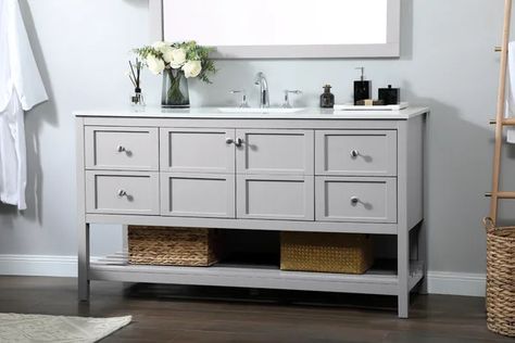 Towcester 60" Single Bathroom Vanity Set 60” Single Sink Vanity, 60 Inch Vanity One Sink, Dormer Bathroom, Mirror Backsplash, Gray Vanity, Traditional Beauty, Subtle Beauty, Vanity Ideas, Single Sink Vanity