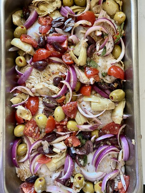 One Pan Roasted Greek Chicken 'Salad' Roasted Greek Salad, Hungry Happens, Balsamic Vinegar Chicken, Greek Chicken Salad, Greek Chicken, Sheet Pan Dinners, Sheet Pan Recipes, Greek Salad, One Pan