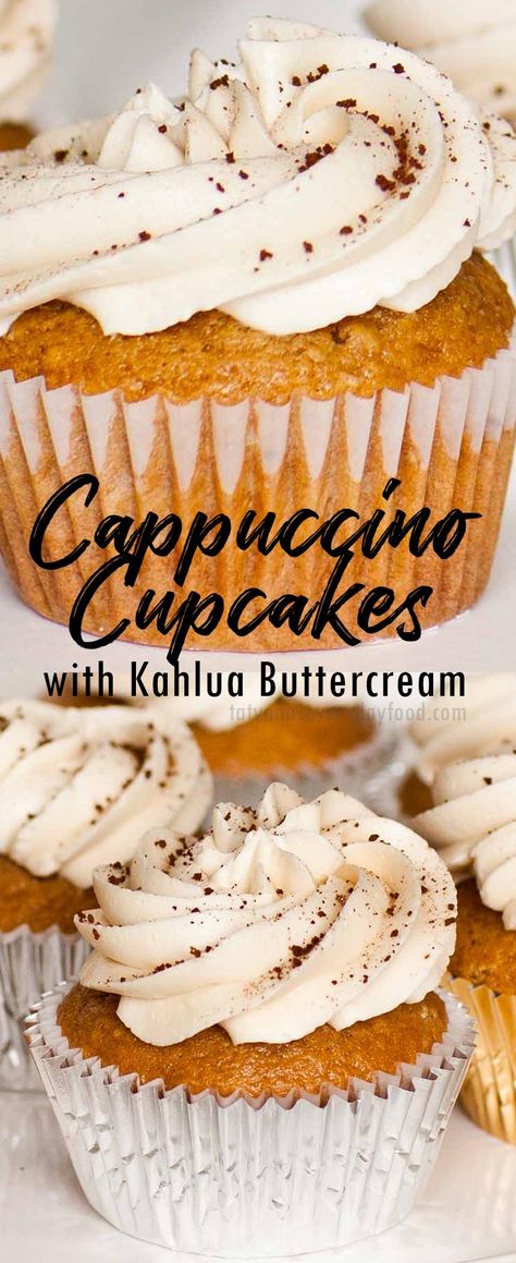 Cappuccino Cupcakes With Kahlua Buttercream (video) - Tatyanas Everyday Food Cappuccino Cupcakes, Cappuccino Muffins, Coffee Frosting, European Cakes, Cupcake Frosting Recipes, Coffee Desserts, Coffee Cupcakes, Baking Fun, Grocery Budget