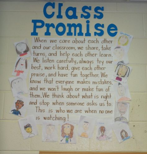 Debbie Miller Classroom | The infamous Debbie Miller Class Promise...oh how I love thee! Class Pledge Kindergarten, Classroom Motto Ideas, Class Pledge, Classroom Promise, Class Motto, Class Promise, Student Picture, Class Rules, 3rd Grade Classroom