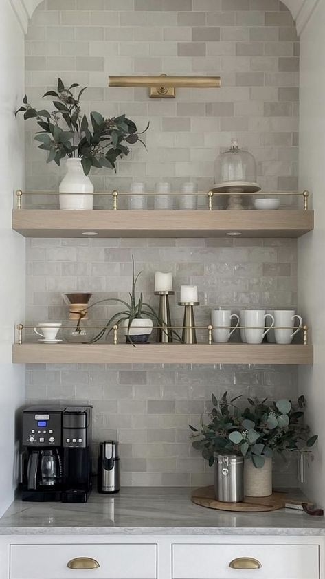 Countertop Coffee Bar Ideas Kaffe Station, Coffee Bar Station, Coffee Bar Ideas, Coffee Bars In Kitchen, Coffee Nook, Home Coffee Bar, Coffee Bar Home, Coffee Corner, Bar Ideas