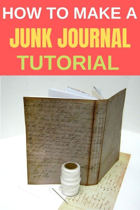 Easy to follow video tutorial on how to make a junk journal from any paper you have!  #paper #craft #journal #DIY #book Junque Journal, Book Journals, Craft Journal, Paper Video, Altered Book Journal, Craft Projects For Adults, Journal Embellishments, Art Journal Tutorial, Art Therapy Projects