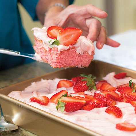 The pretty pink shades of this Strawberry Sheet Cake really stand out on a dessert table. It looks fancy, but it’s so easy to make.     Save Recipe Print  Strawberry Sheet Cake Cakes 2023, Strawberry Sheet Cake, Strawberry Sheet Cakes, Strawberry Cream Cheese Frosting, Desserts Cookies, Paula Deen Recipes, Cake Mug, Strawberry Cake Recipes, Sheet Cake Recipes