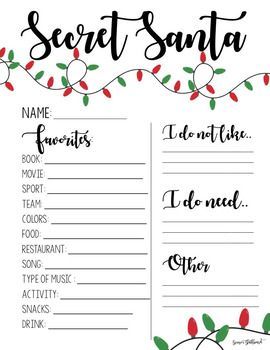 Secret Santa Wish List form Secret Santa Letter, Secret Santa Poems, Santas Letter, Secret Santa Form, 10 Secret Santa Gifts, Secret Santa List, Santa Questionnaire, Gift Exchange Ideas, Work Secret Santa