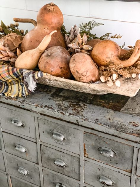 Dough Bowl Centerpiece, Bowl Decor, Pretty Storage, Faux Pumpkins, Fall Arrangements, Organic Wood, Pretty Tables, Dough Bowl, Vintage Bowls