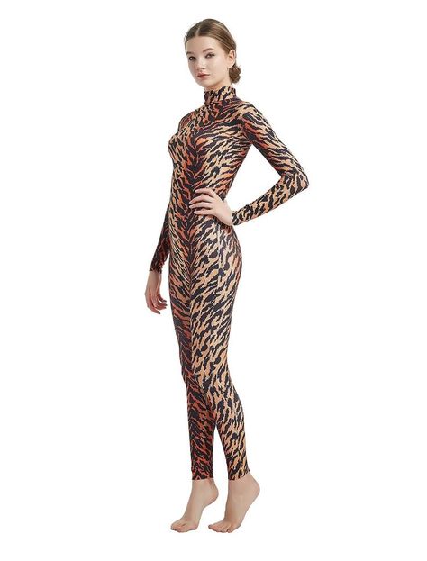 "Get ready to turn heads this Halloween with a fierce and stylish leopard costume! This wild and glamorous look is easy to create with a leopard print bodysuit, dress, or jumpsuit. Add cat ears, a tail, and leopard-inspired face makeup with bold eyeliner, whiskers, and spots to complete your transformation. Perfect for anyone looking for a fun yet fashionable costume, the leopard look is versatile and can be accessorized with dramatic nails, bold eye makeup, and statement heels. Adult Women Halloween Costumes, Leopard Halloween, Leopard Costume, Animal Cosplay, Fur Pattern, Zentai Suit, Bodysuit Jumpsuit, Animal Fur, Adult Halloween Costumes