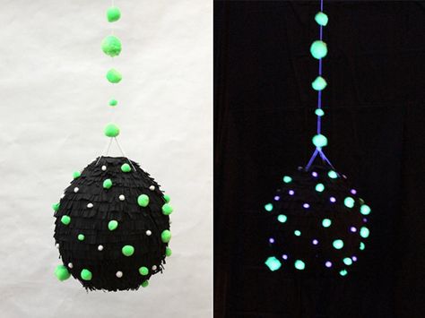 DIY: Glow in the Dark Party Piñata Diy Black Light, Diy Glow In The Dark, Glow In Dark Party, Galaxy Party, Glow In The Dark Party, Streamer Backdrop, Diy Glow, Pillow Cases Diy, Dark Party