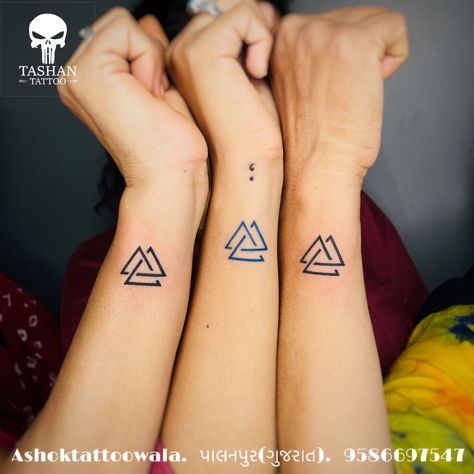 Triangle Best Friend Tattoo, Interlocking Triangle Tattoo, Power Of Three Tattoo, Three Triangle Tattoo, 3 Triangle Tattoo, Delicate Feminine Tattoos, Triangle Tattoo Meaning, Pyramid Tattoo, Triangle Tattoo Design