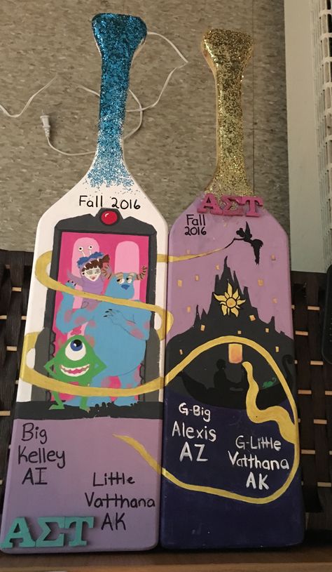 Sorority Paddles Disney, Disney Sorority, Tangled Theme, Paddle Ideas, Sorority Ideas, Sorority Paddles, Big Little Gifts, Sorority Crafts, Delta Zeta