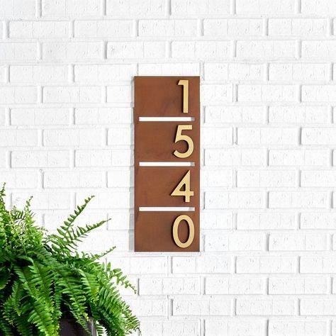 Add MCM flair to the facade of your home with clean and crisp numbers on a modern steel plaque. Modern Address Sign, Metal Mailbox, Mid Century Ranch, Georgetown Tx, Metal Hanger, Address Numbers, Metal Fence, Rare Earth Magnets, Address Plaque