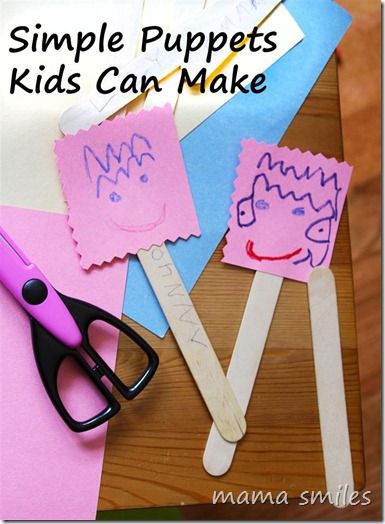 simple puppets kids can make - a great activity for a rainy day or a too hot day, plus a fun way to explore emotions. Simple Puppets, Family Puppets, Fancy Scissors, Puppet Craft, Puppet Ideas, Puppets For Kids, Puppets Diy, Rainy Day Crafts, Puppet Crafts