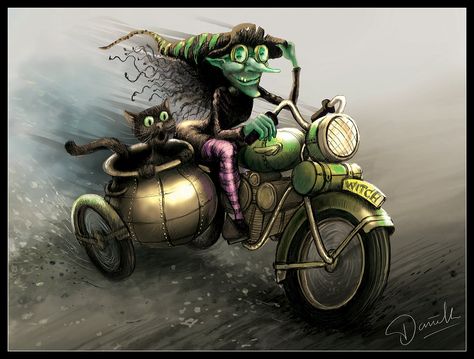 Witch On A Motorbike by daniellefw Biker Halloween, Witch Things, Cartoon Witch, Halloween Pics, Witch Pictures, Tee Ideas, Fantasy Witch, Wicked Witch Of The West, Sweet Art