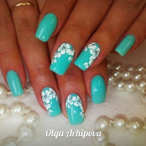 Turquoise Nails, Flower Nail Designs, Her Nails, Best Nail Art Designs, Spring Nail Art, Pretty Nail Art, Flower Nail Art, Beautiful Nail Designs, Gel Nail Designs